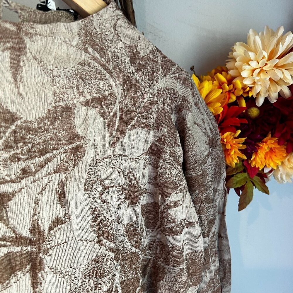 Zara Taupe Brown Abstract Leaf Print Midi Dress Mock Neck Boho Crinkle MEDIUM - Picture 6 of 12